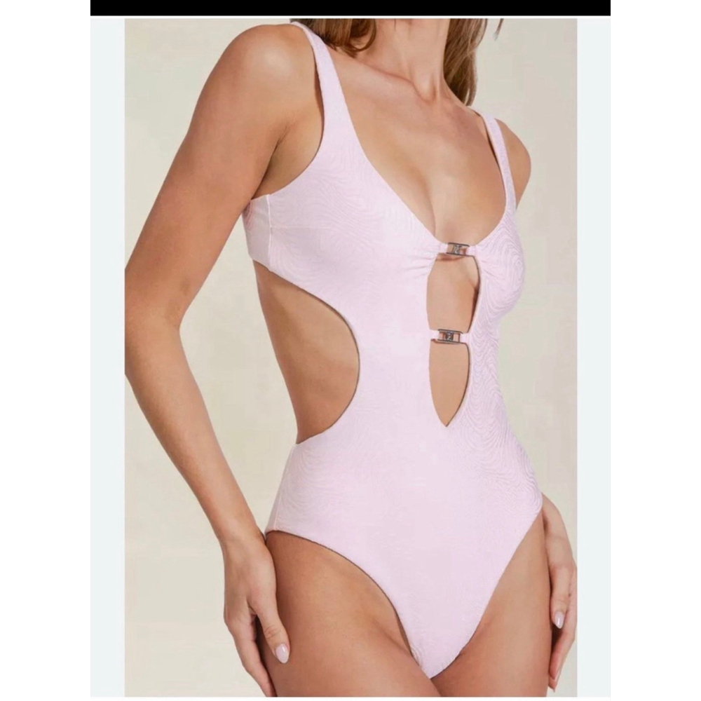 NWT Devon Windsor Josie One Piece Cutout Plunge Swimsuit in Petal Pink- Size XL